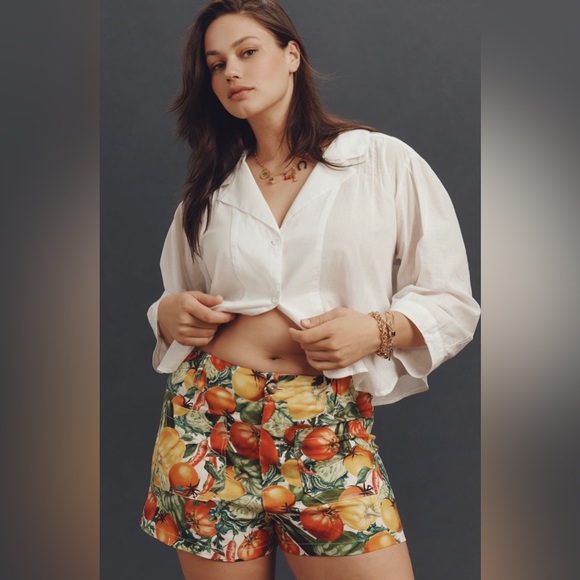 NWT Anthropologie Maeve Colette Linen Blend Shorts Fruit Veggie Shorts, Size 32 - Picture 6 of 10